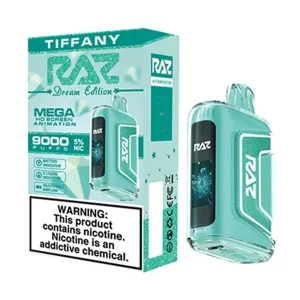 Collection of Mint Raz Vapes An assortment of Raz Vape mint flavors against a backdrop of fresh mint leaves