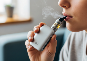 An infographic comparing the simple "inhale to use" mechanism of a Raz vape versus the multiple steps of a traditional vape mod