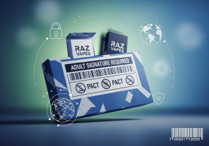 A delivery driver handing a package to a person at their door