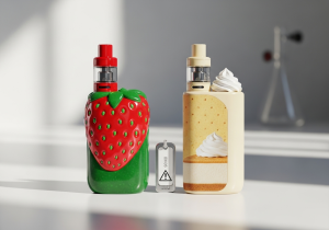 A split image showing fresh fruits on one side and decadent desserts on the other