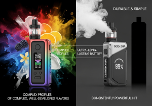 Two vapes, a Raz and a Geek Bar, sitting side-by-side for comparison