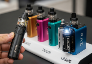 A graphic showing the internal components of a Raz vape, highlighting the synergy between the battery, chipset, and e-liquid tank