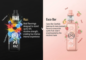 A close-up of e-liquid, with flavor molecules and nicotine molecules interacting