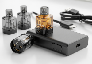 A spread of colorful fruits, mint leaves, and desserts next to corresponding Raz vape flavors