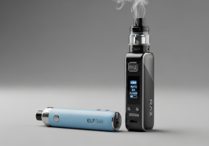 A person looking satisfied with their choice, holding a Raz vape with the screen visible