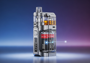 A graphic showing the internal components of a Raz vape, highlighting the synergy between the battery, chipset, and mesh coil