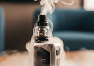 A Raz vape and an Elf Bar vape placed side-by-side on a neutral background
