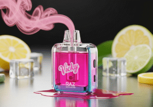 Comparing Different Vape Juice Flavors Two different brands of vape juice bottles side-by-side on a shelf.