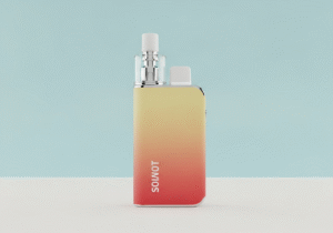 A person relaxing in a sunny outdoor setting, casually vaping, conveying a sense of refreshment and all-day enjoyment.