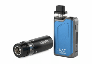 Recharging the RAZ LTX with USB-C for All-Day Power A USB-C cable plugging into the bottom of a vape device, showing the concept of easy recharging.