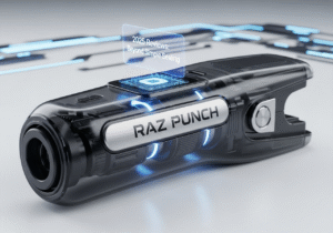 A futuristic tech graphic overlaying a modern vape device, showing airflow and internal systems.