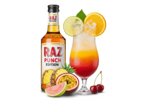 Assortment of Tropical Fruits for Juicing A colorful display of tropical fruits including pineapples, oranges, passion fruits, and guavas.