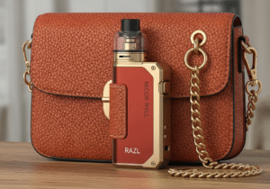 A mood board showing swatches of soft neutral-colored leather, minimalist hardware, and fashion runway images.