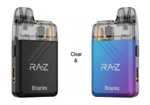 Examining the Performance and Technology of a Vape Pod A close-up of a person inspecting the technical details of a vape pod, looking at the contacts and airflow hole.