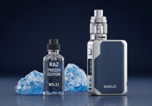 A sleek, modern disposable vape next to a large, powerful and complex mod system.