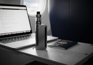 A split image: on one side, a technically complex chipset diagram (representing Asmodus), on the other, a durable, sealed vape reservoir (representing RAZ).