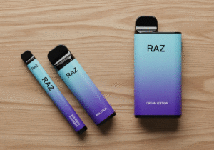 Portable and Convenient Vape for Events A vape device sitting on a table next to a set of keys and a smartphone, ready for a night out.