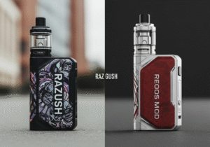 A customs officer inspecting a package containing vape products.