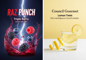 Punchy fruits intensity RAZ vs Council twists