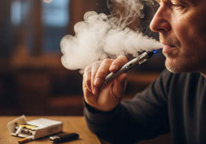 A graphic comparing the nicotine satisfaction curve of a cigarette versus a 5% nicotine vape